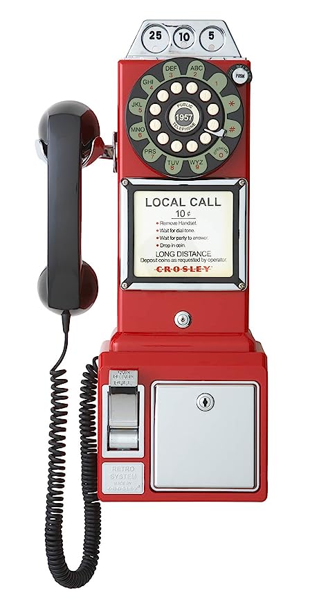 Crosley CR56-RE 1950's Payphone with Push Button Technology (Red)
