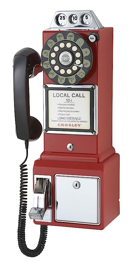 Crosley CR56-RE 1950's Payphone with Push Button Technology (Red)